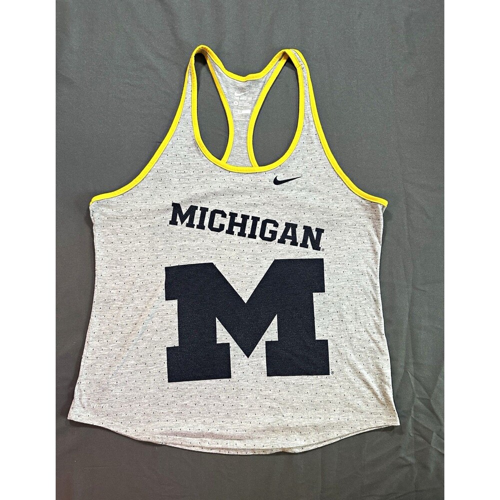 Nike Michigan Wolverines Women’s XL Dri-FIT Racerback Tank Top Gray Maize
